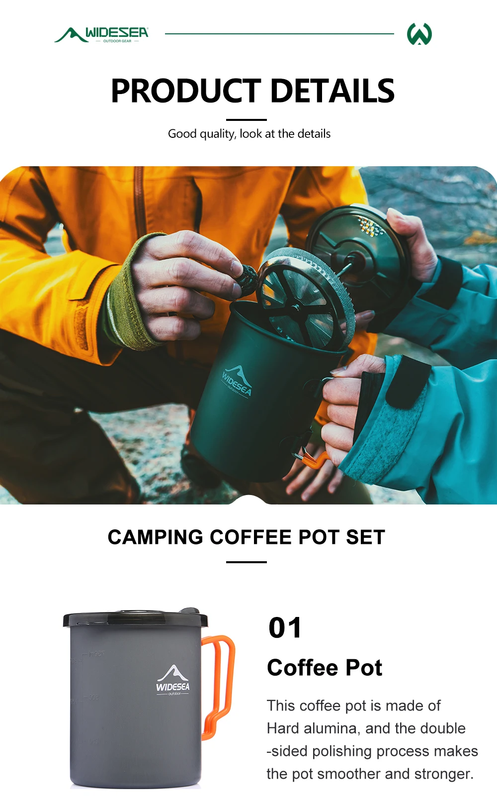 Widesea Camping Coffee Pot Set French Press Aluminum Pot with TPE Foldable Bowls for Outdoor Hiking Backpacking Picnic Travel