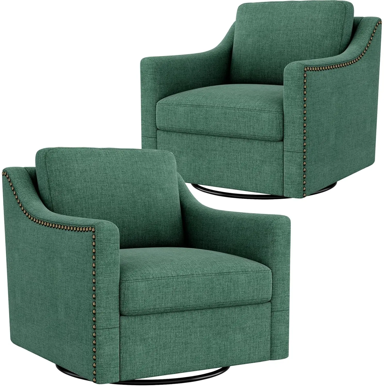 Swivel Accent Chair Set of 2 Bronze Nail Trim Upholstered Comfy Reading Living Room Bedroom Apartment Green Customized
