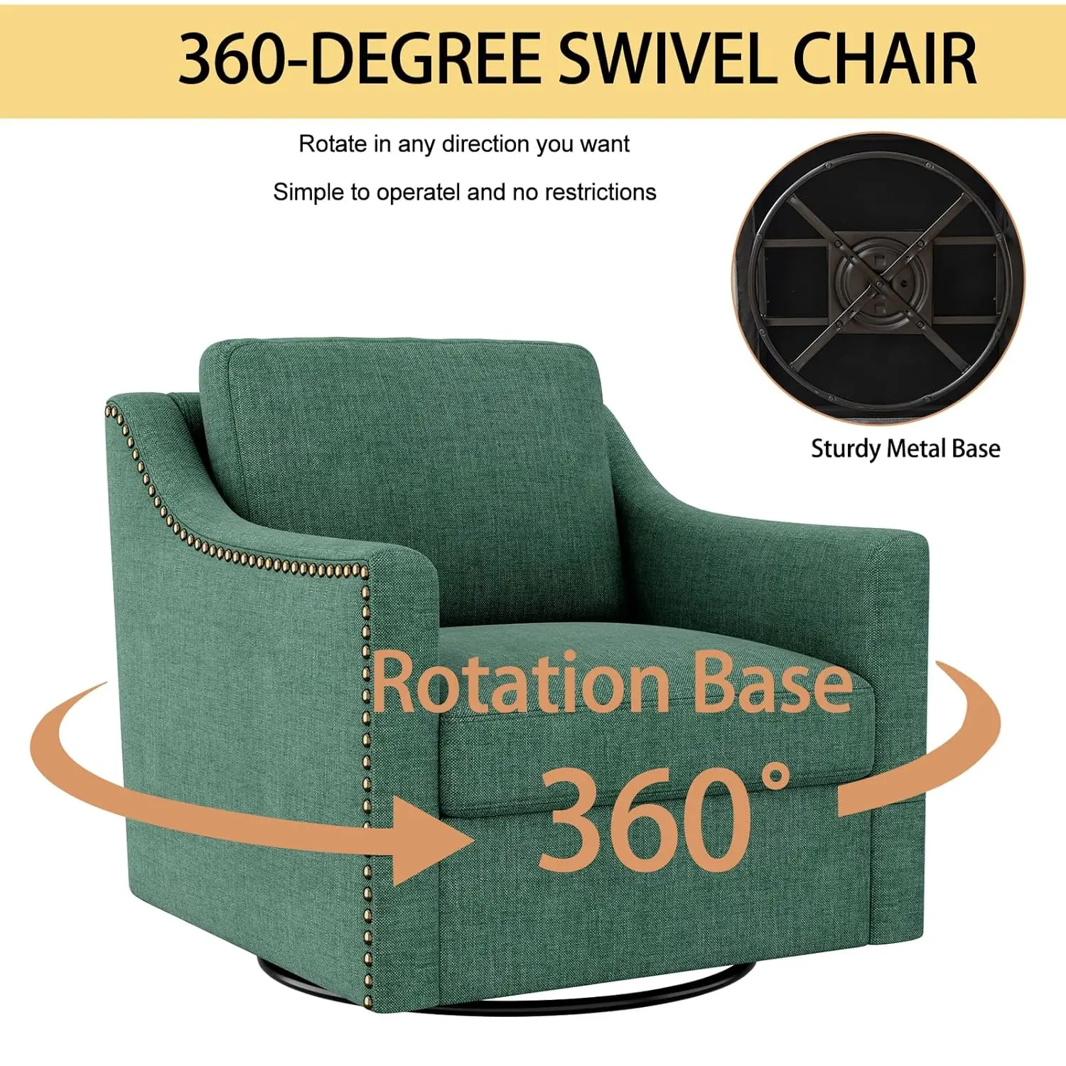 Swivel Accent Chair Set of 2 Bronze Nail Trim Upholstered Comfy Reading Living Room Bedroom Apartment Green Customized