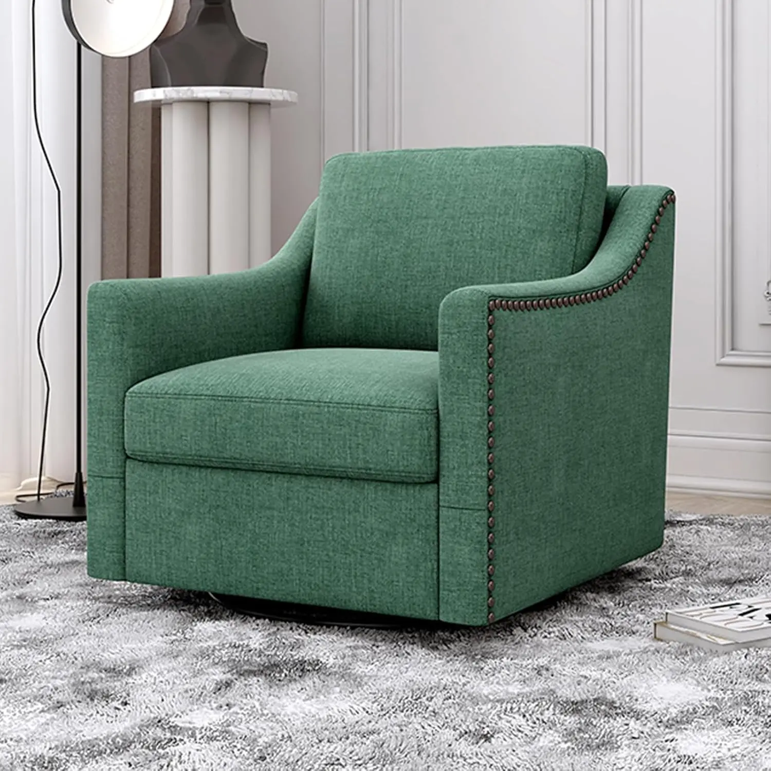 Swivel Accent Chair Set of 2 Bronze Nail Trim Upholstered Comfy Reading Living Room Bedroom Apartment Green Customized