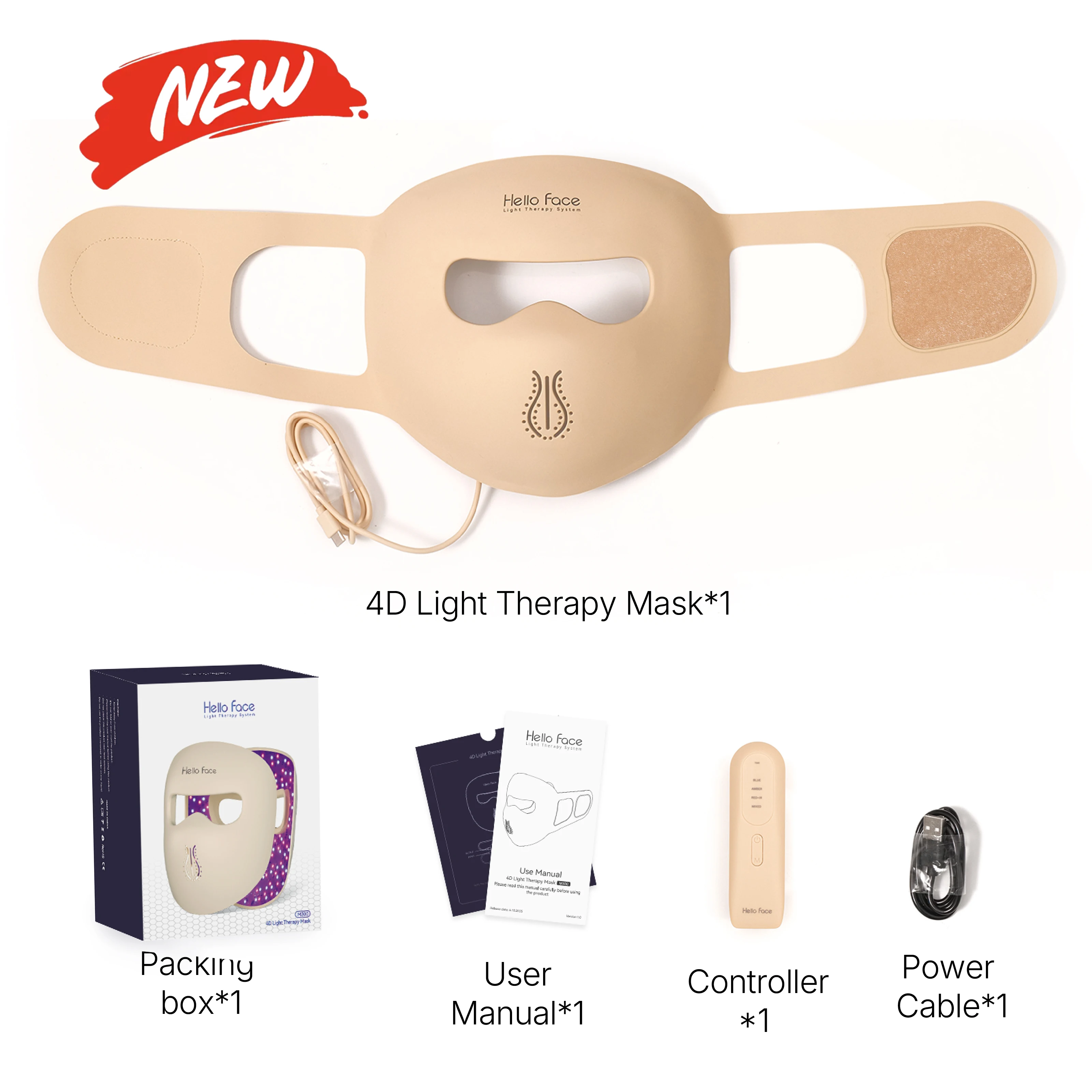 Hello Face M300 4D Light Mask 460/650/850nm Wavelengths Cordless LED Face Mask for Home Use