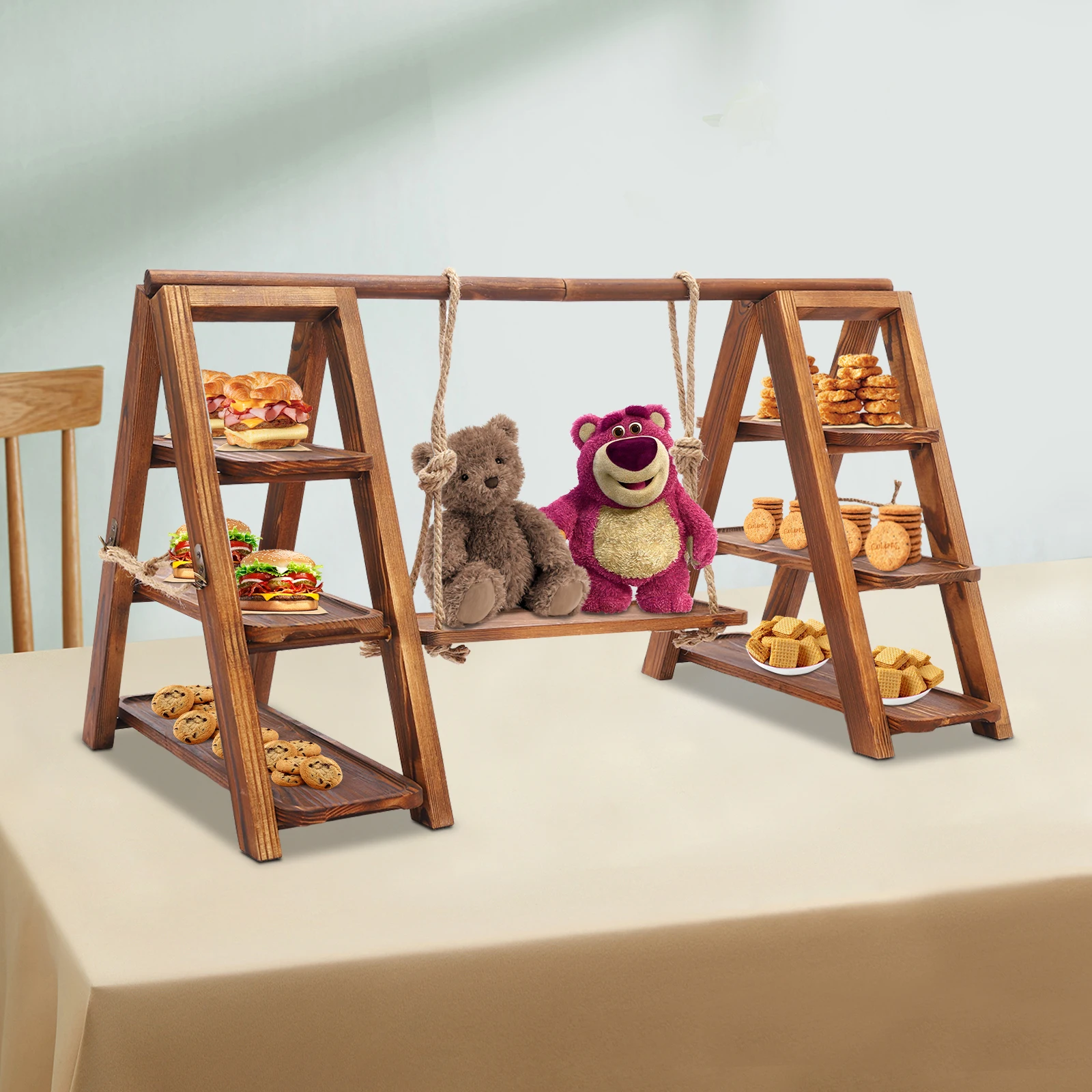 3-Tier Solid Wood Dessert Stand 6KG Load Capacity Detachable Wooden Cupcake Display Rack for Wedding Birthday Party