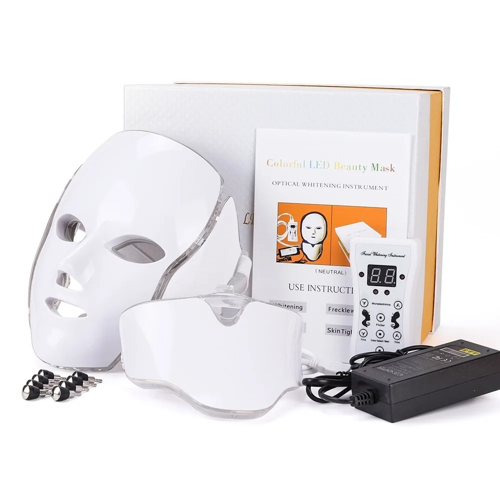 Foreverlily 7 Colors Light LED Facial Skin Care Mask With Neck Skin Rejuvenation Treatment Beauty Anti Acne Therapy Whitening