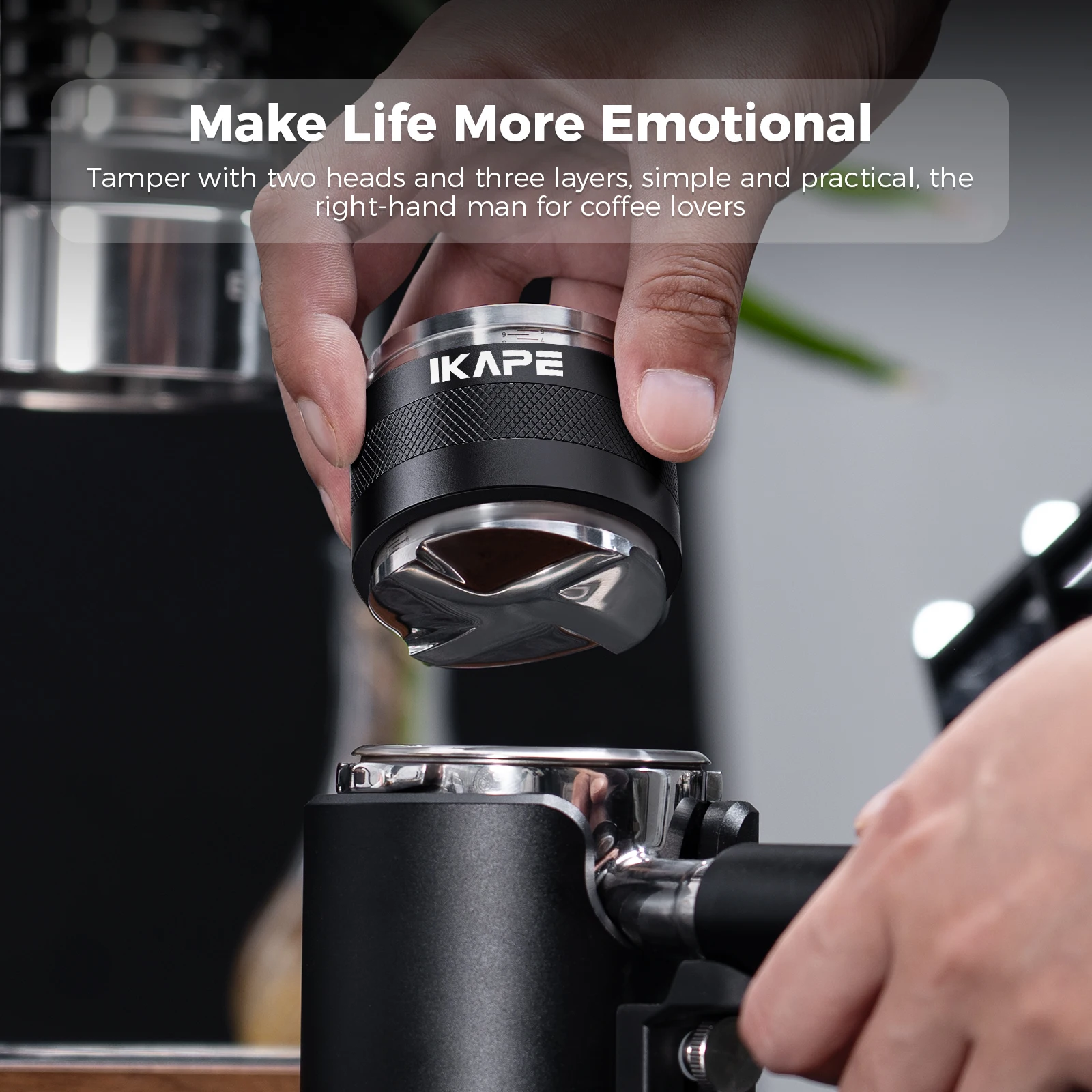 IKAPE Coffee Distributor & Tamper, 2 in 1 Adjustable Depth Espresso Distributor Tool Fit for 51/54/58mm Bottomless Portafilter