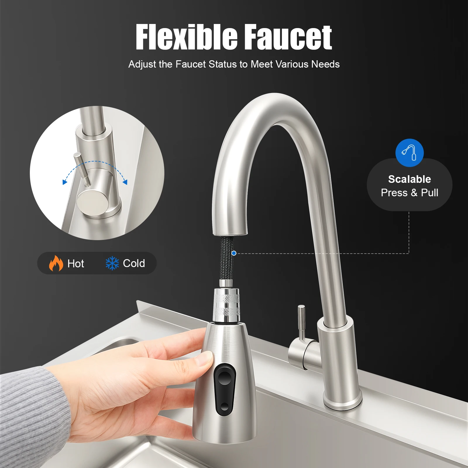 Stainless Steel Utility Sink with Faucet, Shelf & Drainboard for Laundry Garage Restaurant Outdoor 35.8x21.8