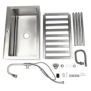 Stainless Steel Utility Sink with Faucet, Shelf & Drainboard for Laundry Garage Restaurant Outdoor 35.8x21.8