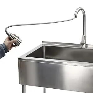 Stainless Steel Utility Sink with Faucet, Shelf & Drainboard for Laundry Garage Restaurant Outdoor 35.8x21.8