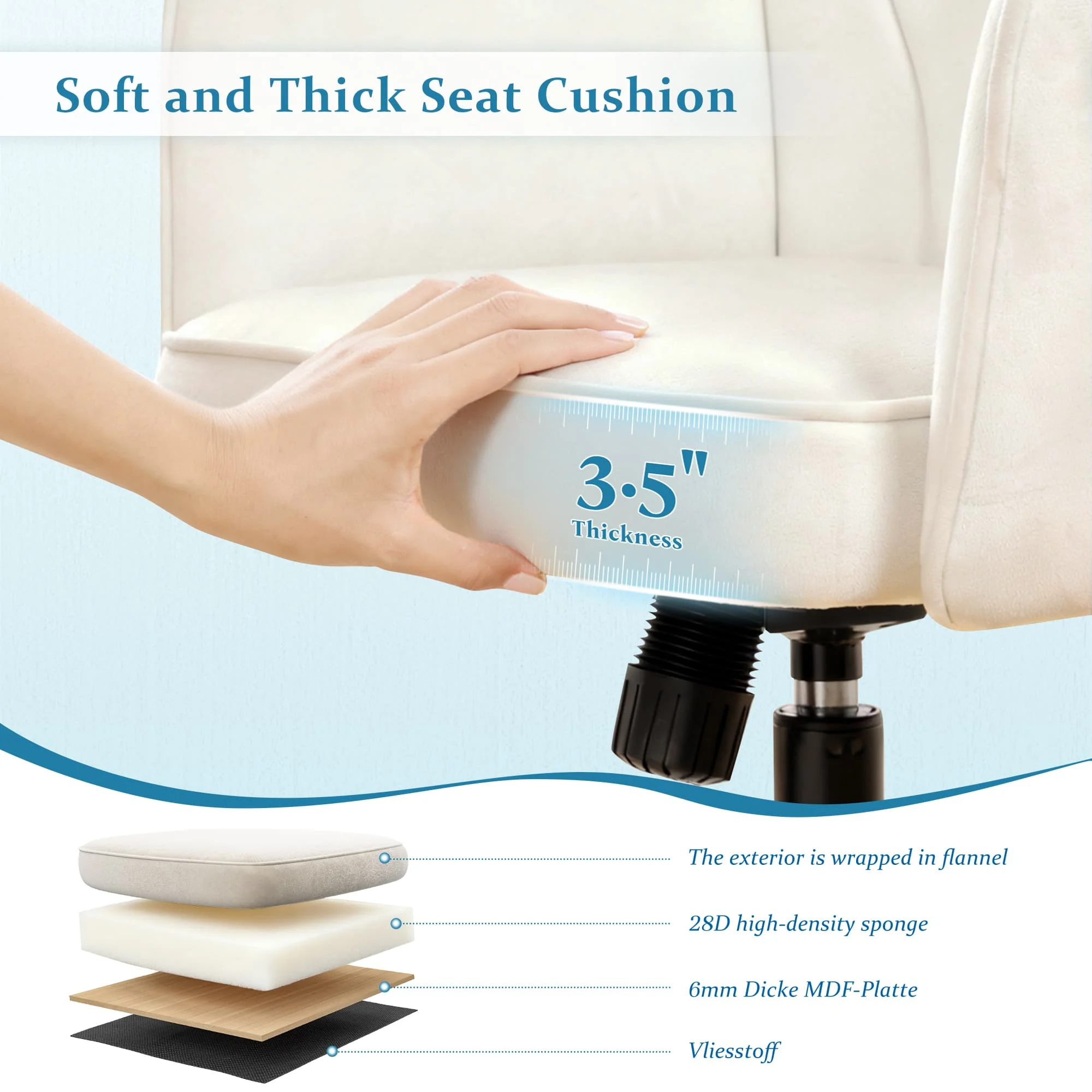Vanity Chair with Wheels & Back,Vanity Chair Adjustable Height Comfy Desk Chairs for Makeup, Work & Relaxation