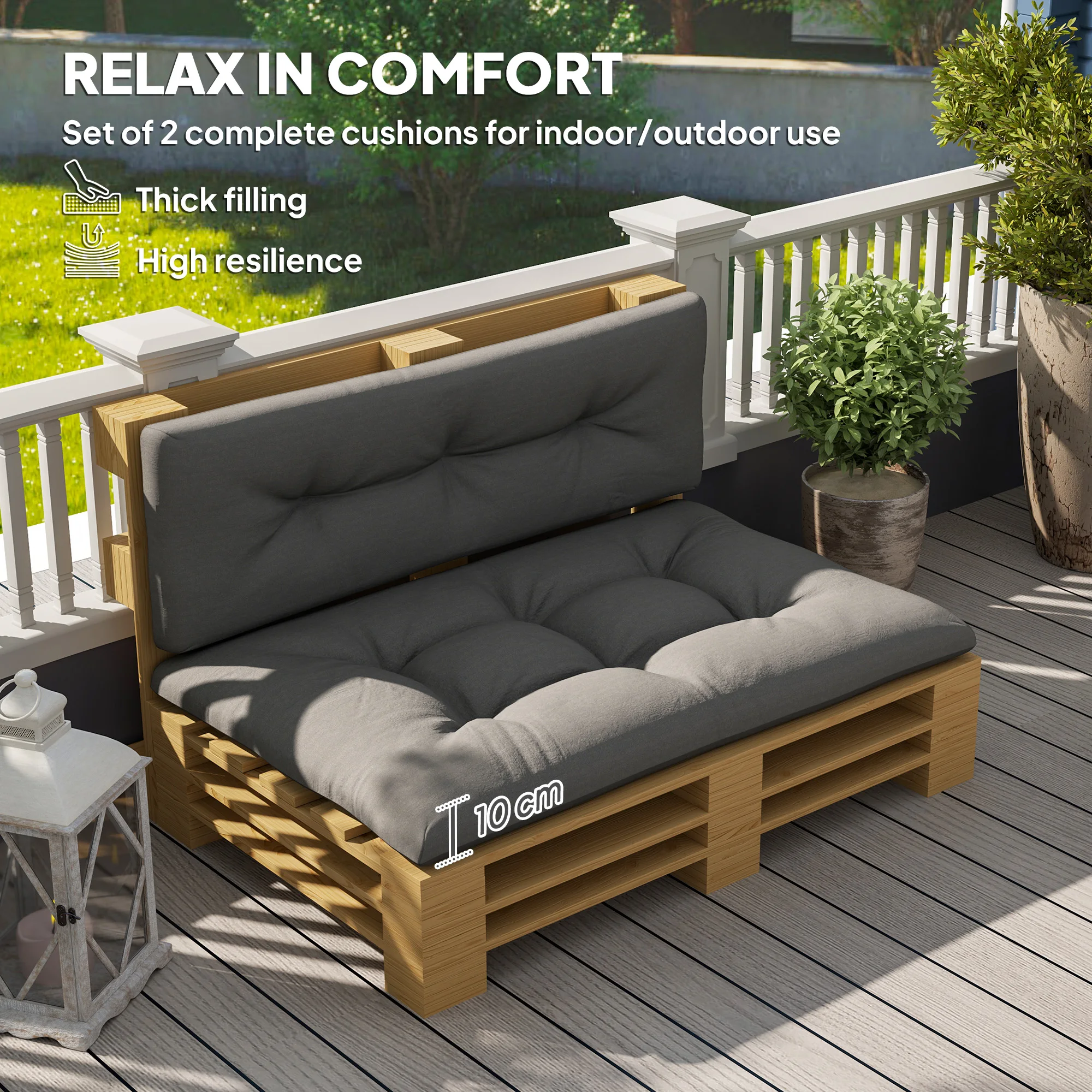 2-Seater Outdoor Tray Seat Cushion, Thick Replacement Tray Sofa Cushion