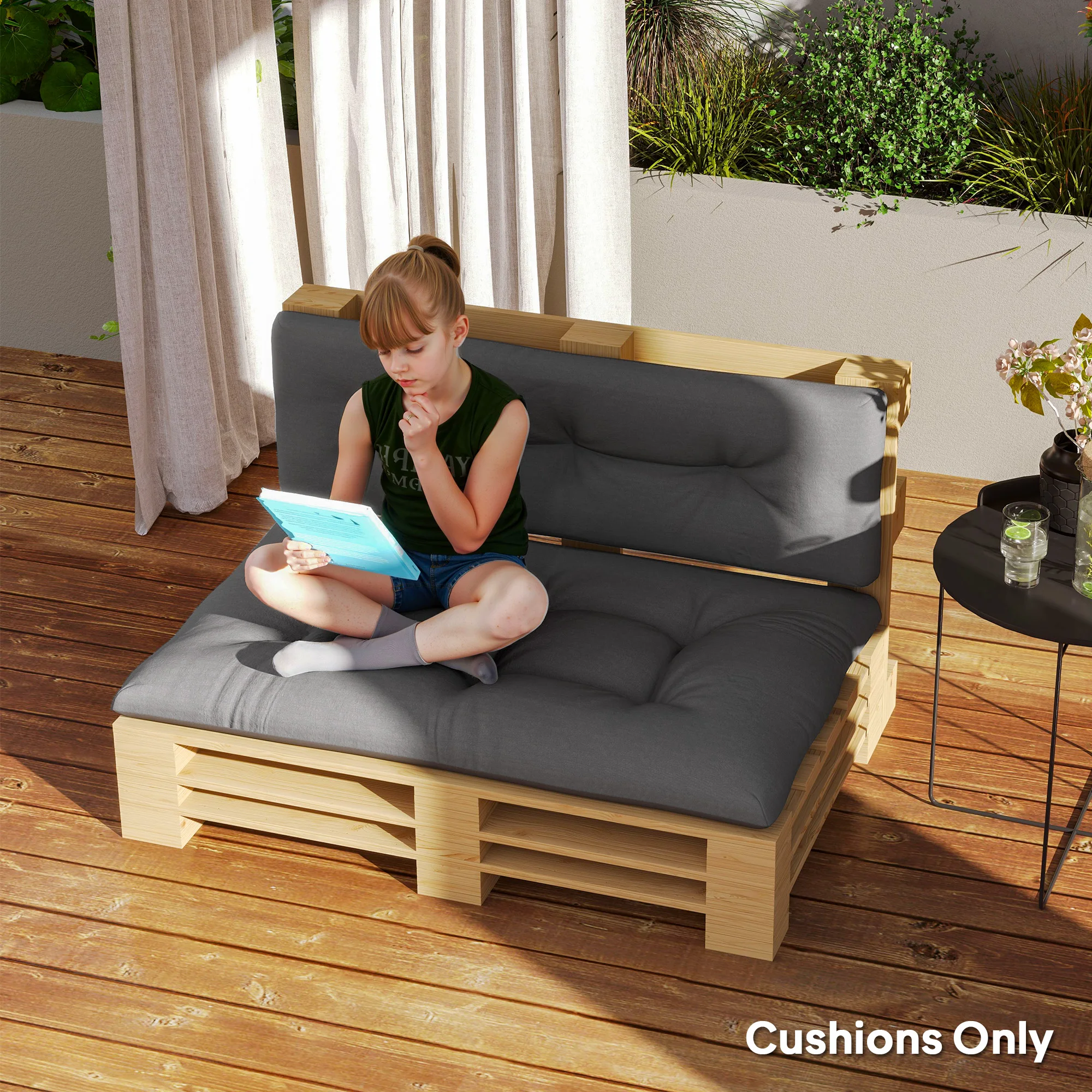 2-Seater Outdoor Tray Seat Cushion, Thick Replacement Tray Sofa Cushion