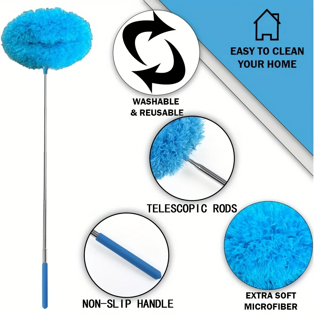 Microfiber Ceiling Fan Duster with Extendable Long Handle Dust Locking Design Reusable Washable Cleaning Brush Flexible Head Effortless Dust Removal Tool for Home Ceiling Fan Household Cleaning Supplies