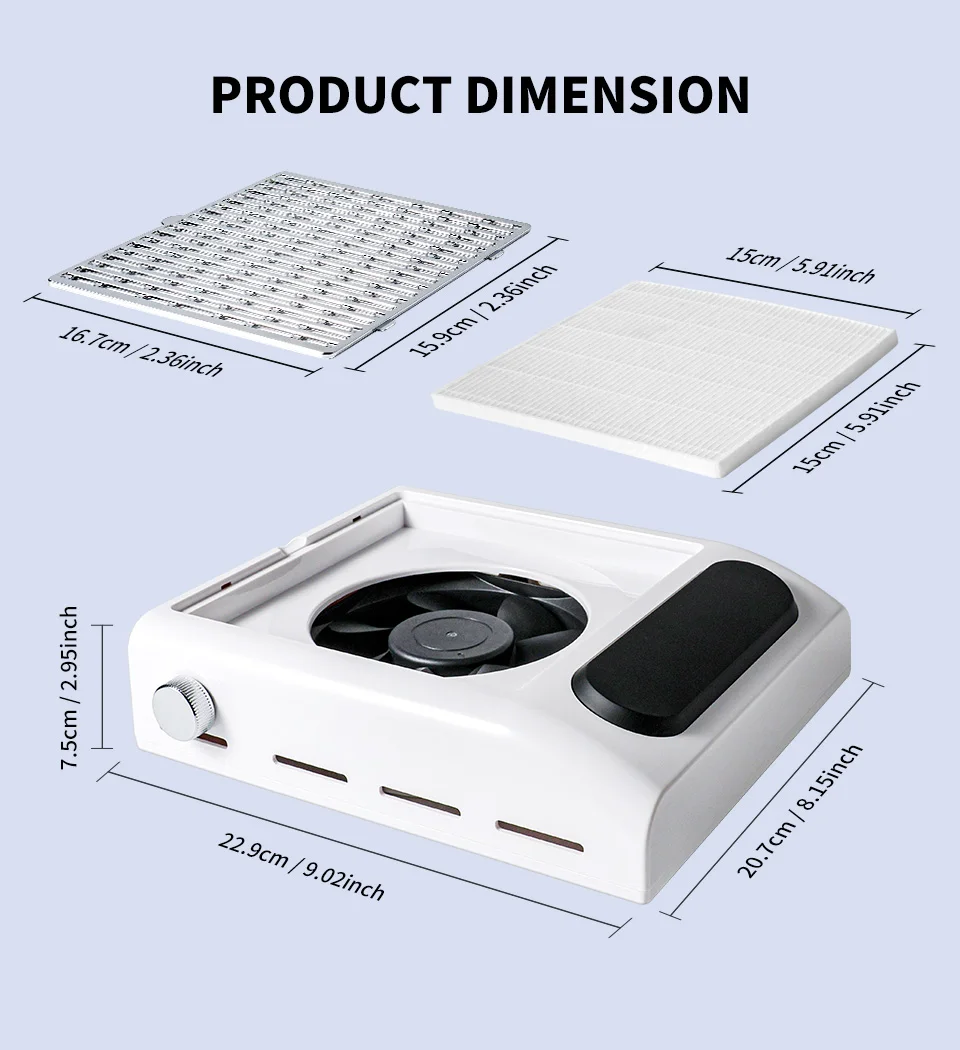 LIMEGIRL Powerful Nail Dust Collector Professional Manicure Pedicure Vacuum for Acrylic Gel Nail Polishing with Reusable Filter for Salon