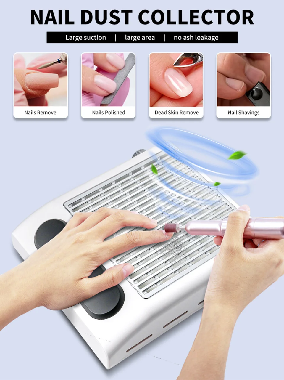 LIMEGIRL Powerful Nail Dust Collector Professional Manicure Pedicure Vacuum for Acrylic Gel Nail Polishing with Reusable Filter for Salon