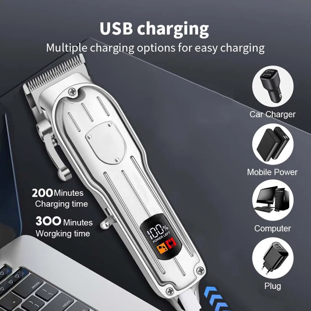 Professional Hair Clippers for Men Professional - Cordless Barber Clippers for Hair Cutting & Grooming Rechargeable Beard Trimmer USB Rechargeable Grooming Kit with 4 Guide Combs & Cleaning Brush