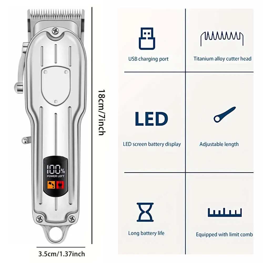 Professional Hair Clippers for Men Professional - Cordless Barber Clippers for Hair Cutting & Grooming Rechargeable Beard Trimmer USB Rechargeable Grooming Kit with 4 Guide Combs & Cleaning Brush
