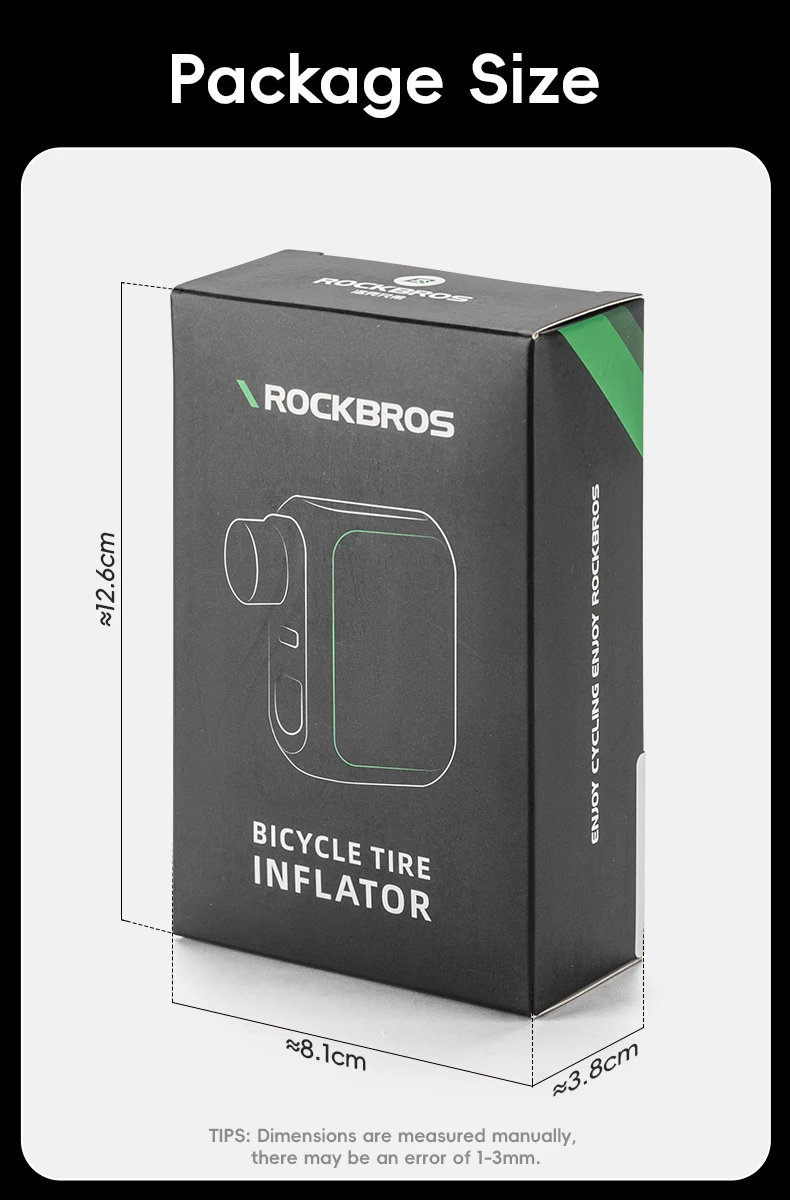 ROCKBROS Electric Air Pump Portable 100PSI Bicycle Pump Air Compressor Rechargeable Tire Inflator Pump 300mAh Battery Capacity
