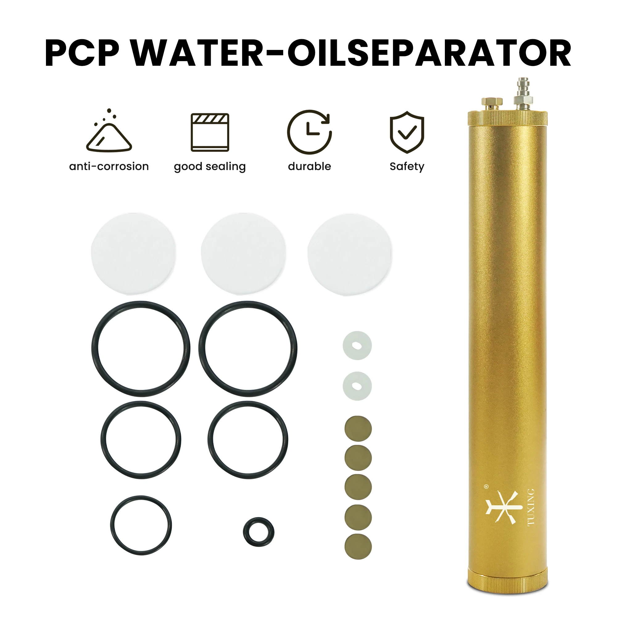 TUXING 300Bar Compressor Oil Water Filter Separator Purify Air Oil Stains for 4500Psi Diving Equipment L350mm*OD49mm*ID36mm