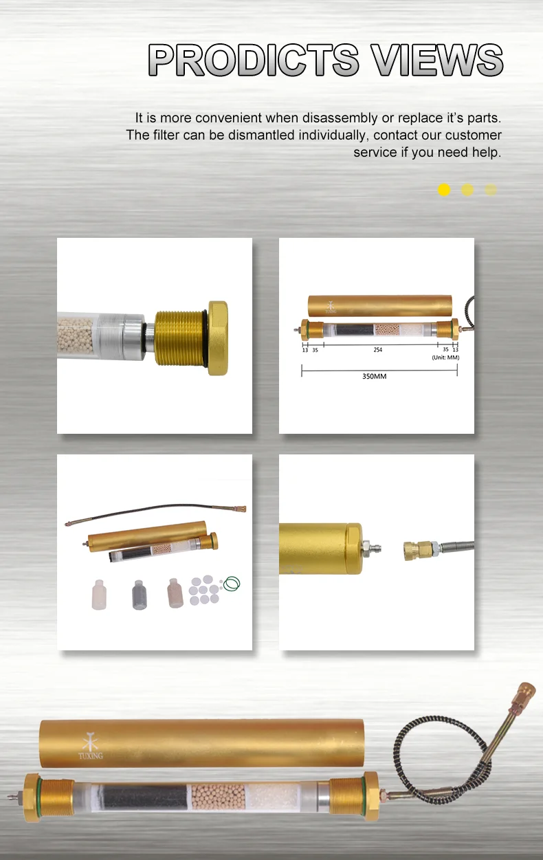 TUXING 300Bar Compressor Oil Water Filter Separator Purify Air Oil Stains for 4500Psi Diving Equipment L350mm*OD49mm*ID36mm