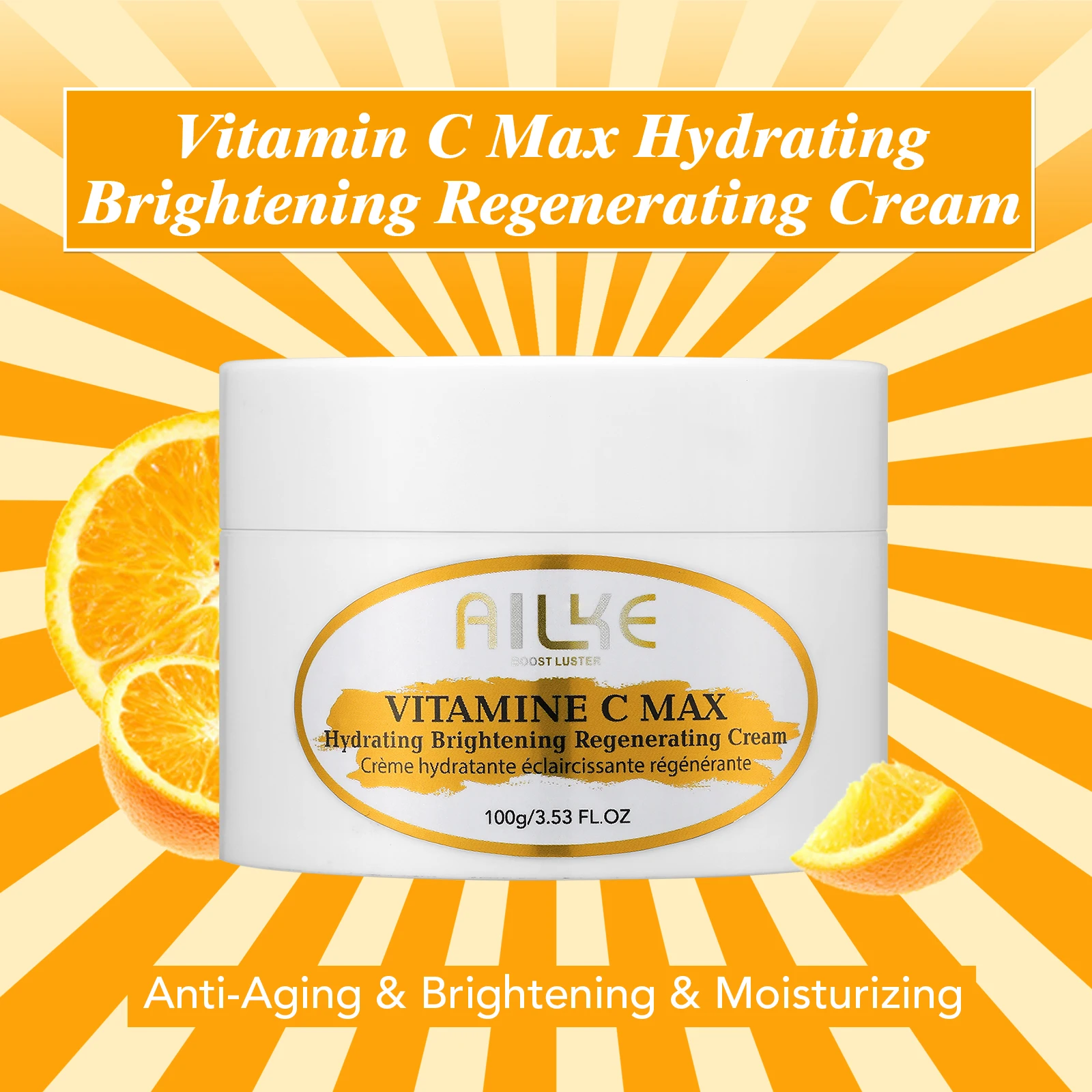 AILKE Vitamin C Brightening Face Cream, Hydration, Moisturizing, Anti-Wrinkles, with Collagen, Lightweight Texture, Non-Greasy