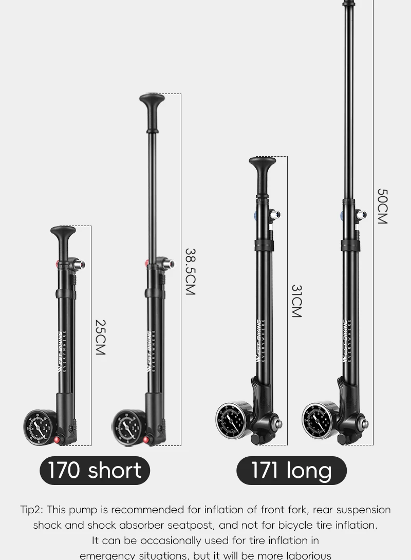 WEST BIKING 400PSI Bicycle Air Pump High Pressure MTB Bicycle Pump Front Fork Rear Suspension Pressure Gauge Schrader Valve
