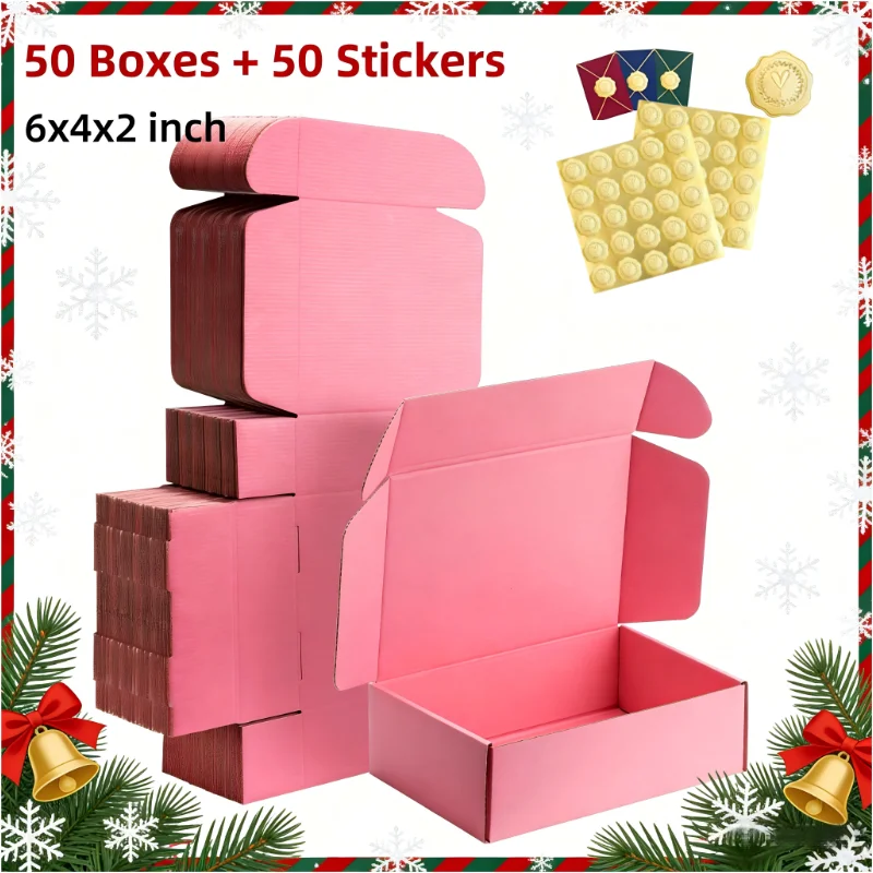 50pcs 6x4x2 Inches Black Small Shipping Boxes, Cardboard Corrugated Gift Mailer Boxes for Packaging Small Business Mailing Prese