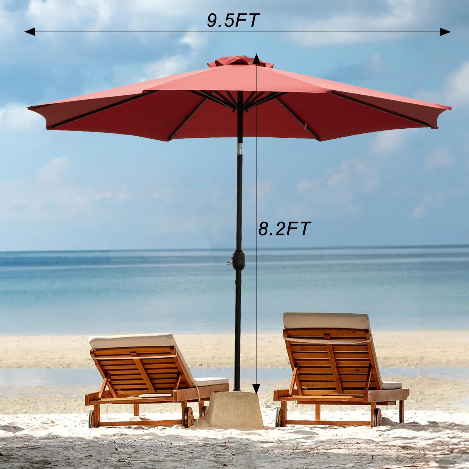 JHK 10FT Solar Patio Umbrella with 32 LED Lights UV-Resistant Outdoor Table Umbrella with Tilt and Crank for Backyard Garden