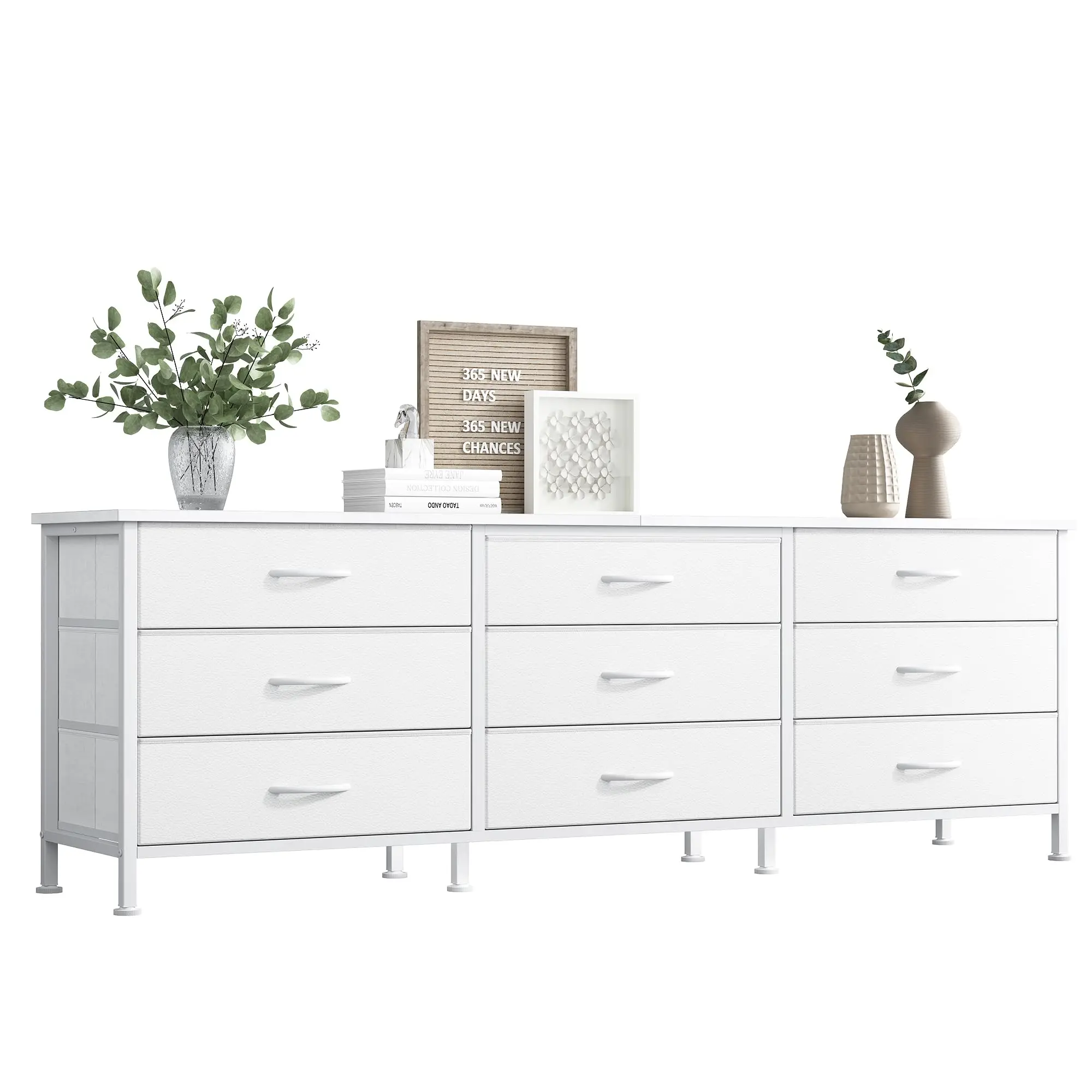 JHK Cabinet For Living Room With 9 Fabric Drawers Long Entertainment Center Up to 75 Inch TV Storage Display Of Furniture
