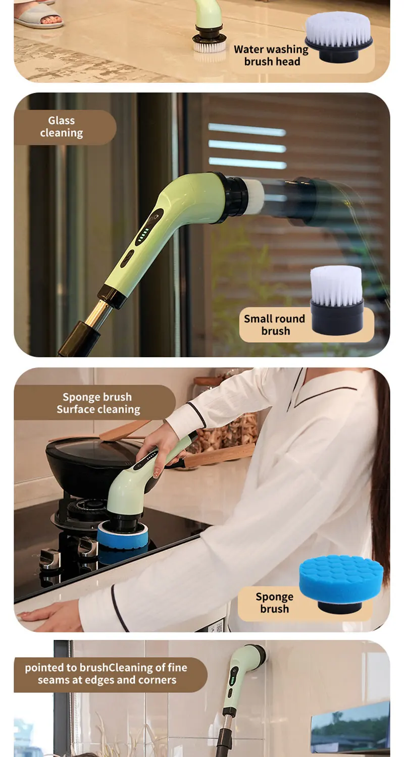 Electric Spin Scrubber – Cordless Shower Cleaner with 9 Brush Heads & Extendable Handle for Bathroom, Tub & Tile