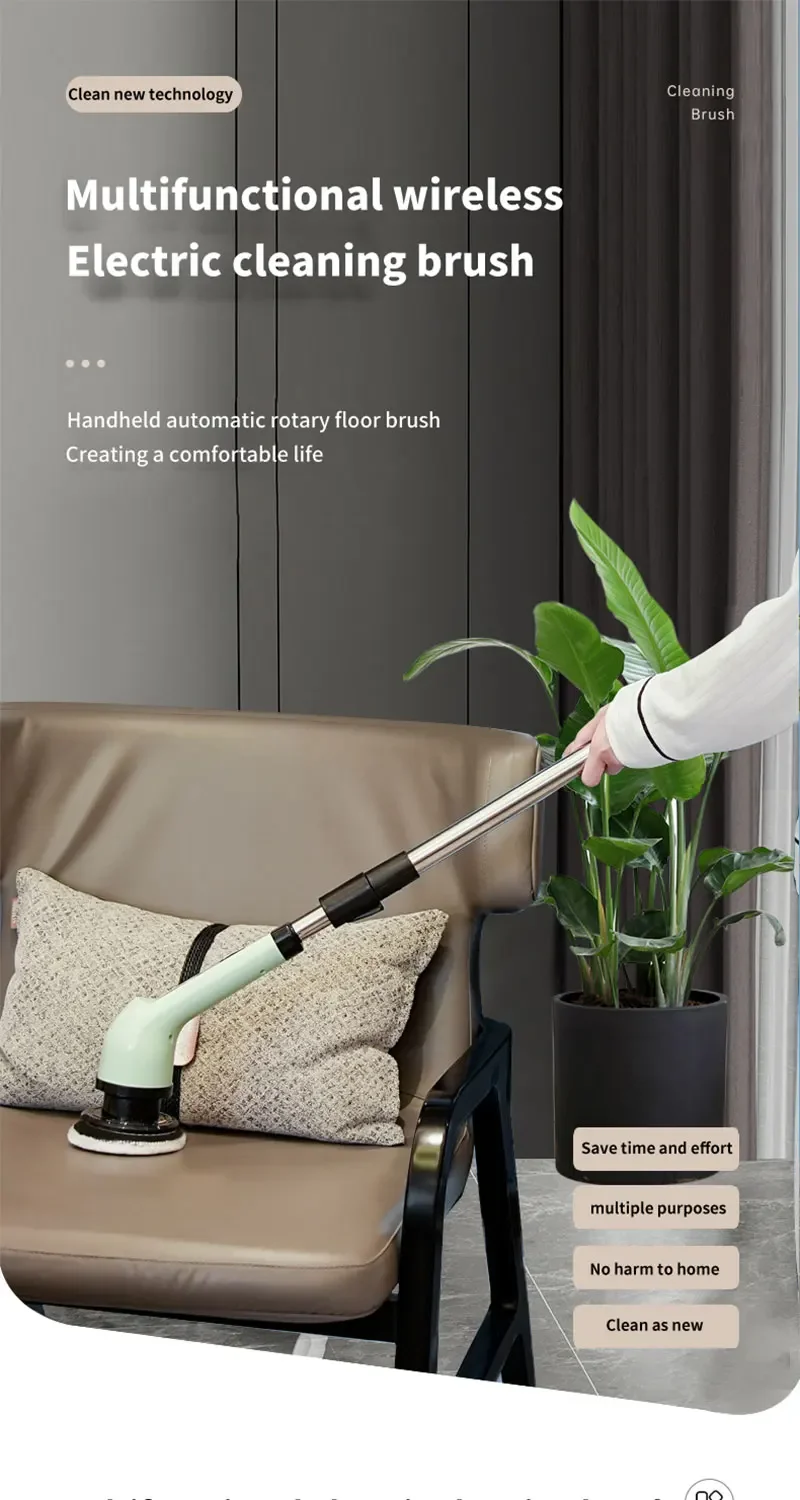 Electric Spin Scrubber – Cordless Shower Cleaner with 9 Brush Heads & Extendable Handle for Bathroom, Tub & Tile