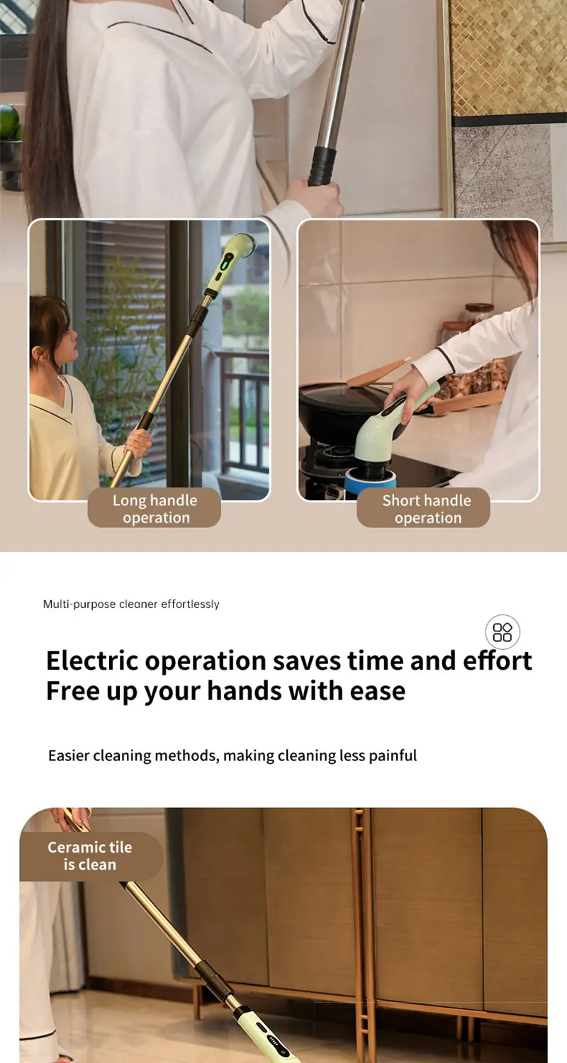 Electric Spin Scrubber – Cordless Shower Cleaner with 9 Brush Heads & Extendable Handle for Bathroom, Tub & Tile
