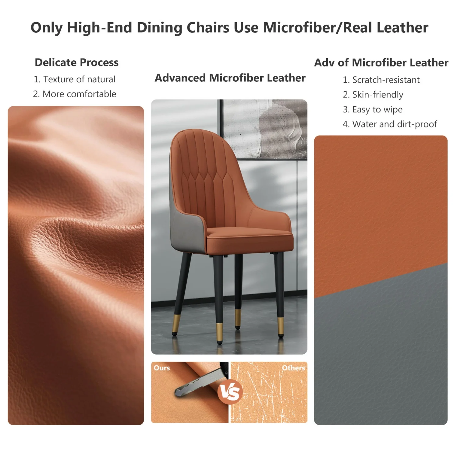 Modern Dining Chairs Set of 2 Kitchen Chairs Upholstered Cushion Seat Metal Legs for Dining Room Restaurant Island