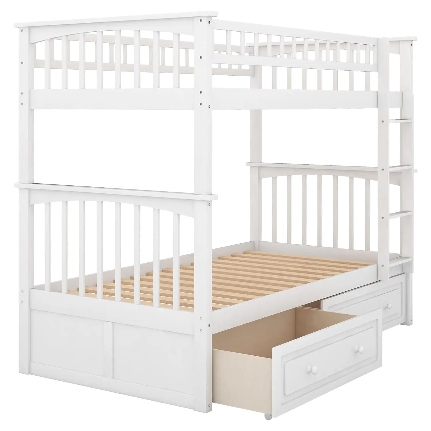 Convertible Twin Bunk Bed with Storage Drawers & Ladder Separates into Two Daybeds Wood Frame White Customized
