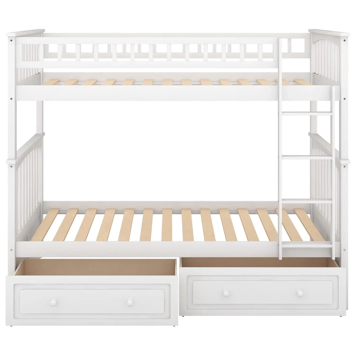 Convertible Twin Bunk Bed with Storage Drawers & Ladder Separates into Two Daybeds Wood Frame White Customized
