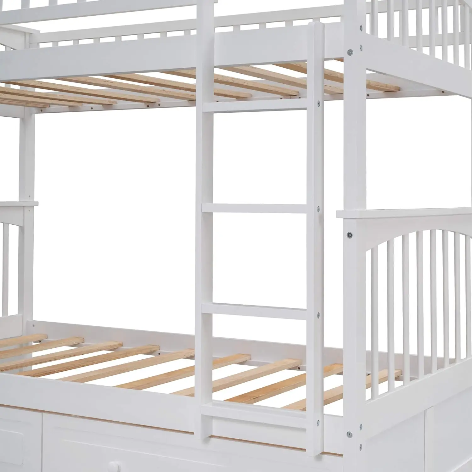 Convertible Twin Bunk Bed with Storage Drawers & Ladder Separates into Two Daybeds Wood Frame White Customized
