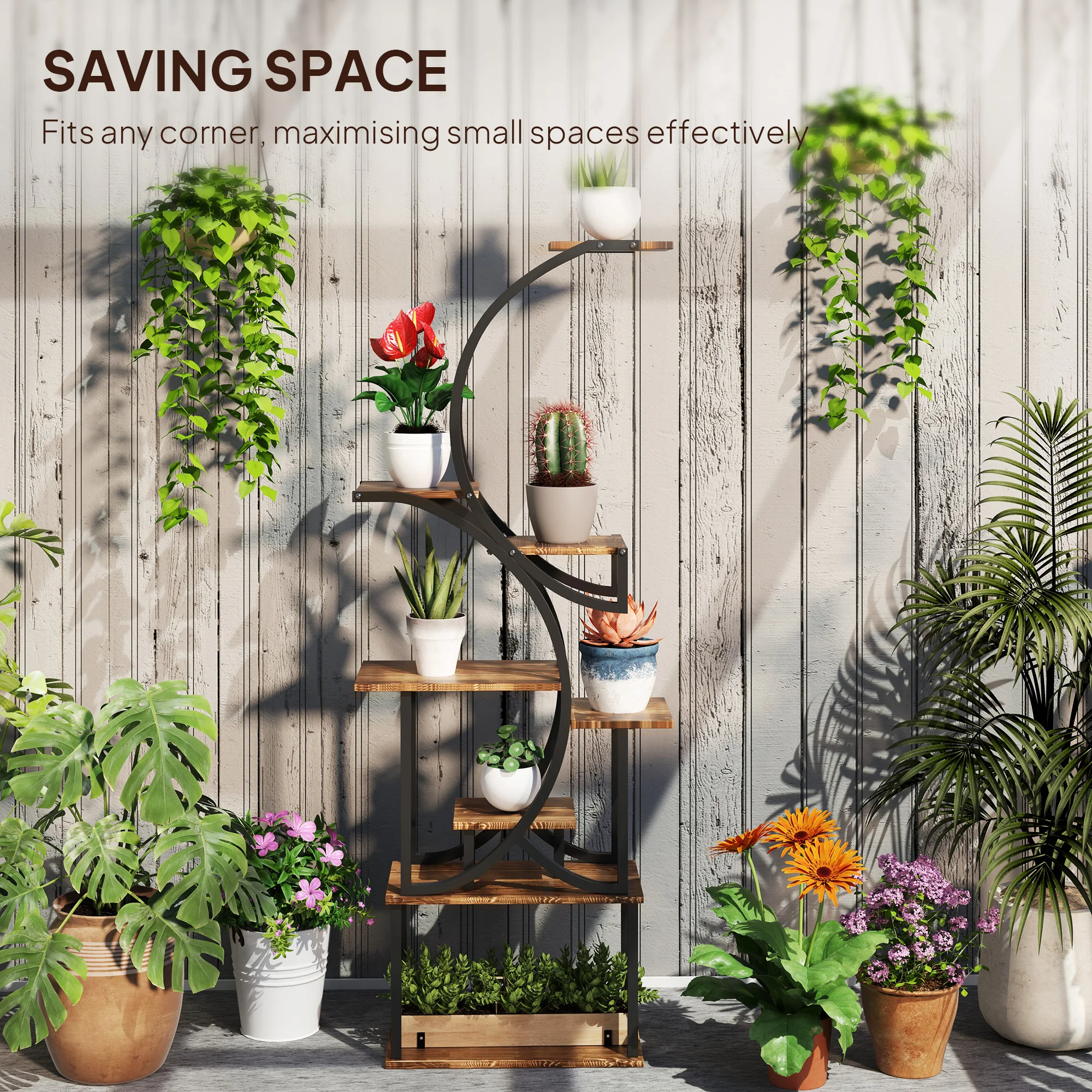 8-Tier Plant Stand, 62inch S-Shaped Plant Stands, Carbonized Treatment