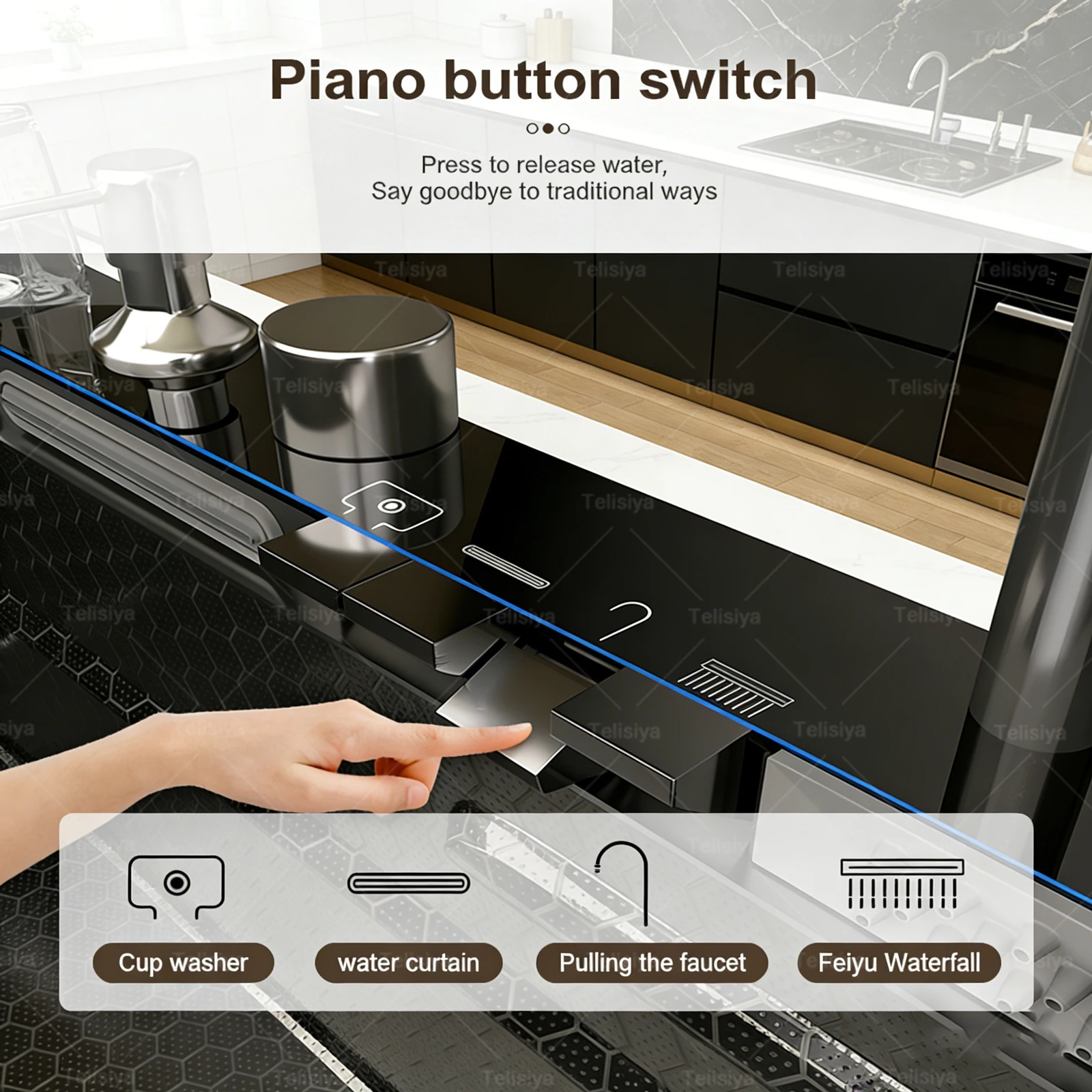 Modern Stainless Steel Kitchen Sink Multifunctional Sinks Waterfall Golden Large Single Slot Digital Display Washing Basin