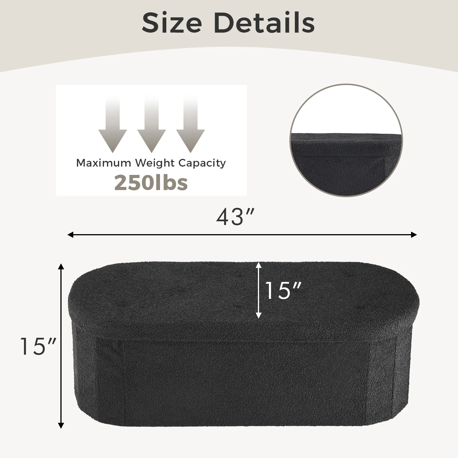 JHK 30/43IN Folding Storage Ottoman Bench with Storage Teddy Fabric Storage Chest for Bedroom End of Bed Foot Rest Bench Stool with Cushion for Home Entryway