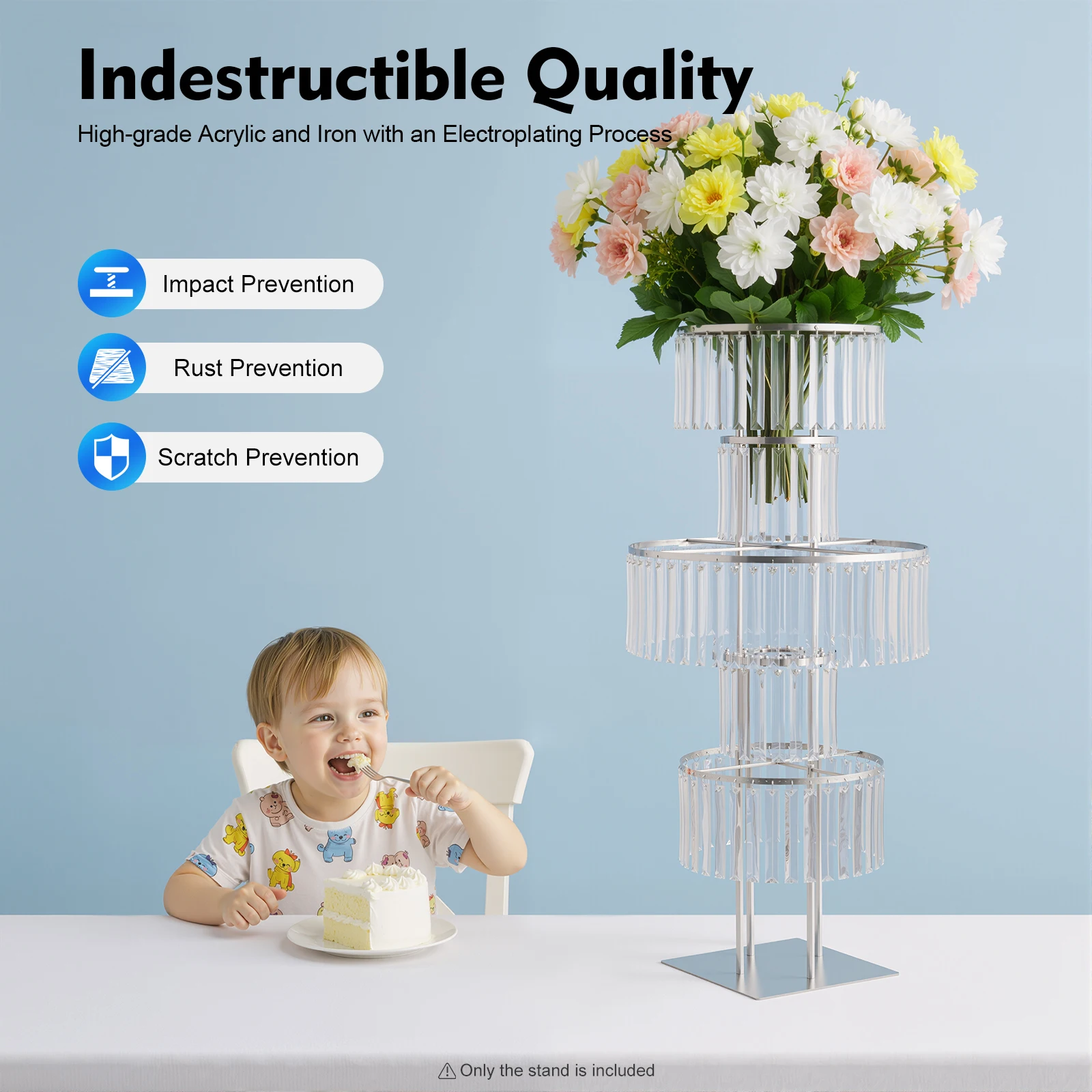 5 Tiers Gold/Silver Wedding Centerpieces Flower Stand Vase Centerpiece Acrylic Flower Stand with Hanging Acrylic