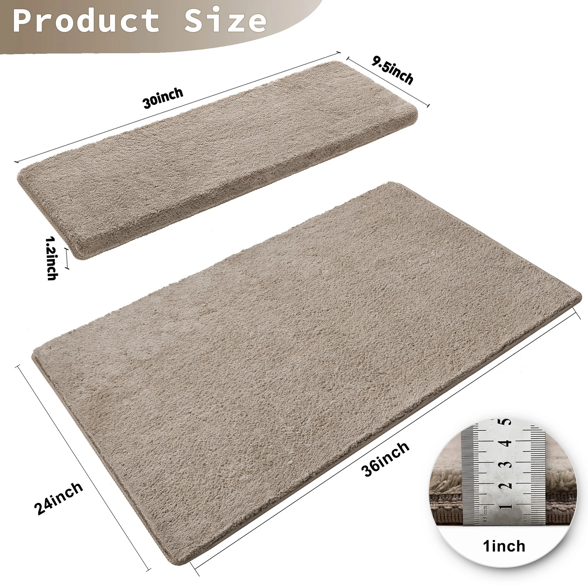 Bullnose Non-Slip Stair Treads -Ultra Plush- Washable Self-Adhesive Carpet Mats, Safety for Elderly & Pets, Peel & Stick Decor