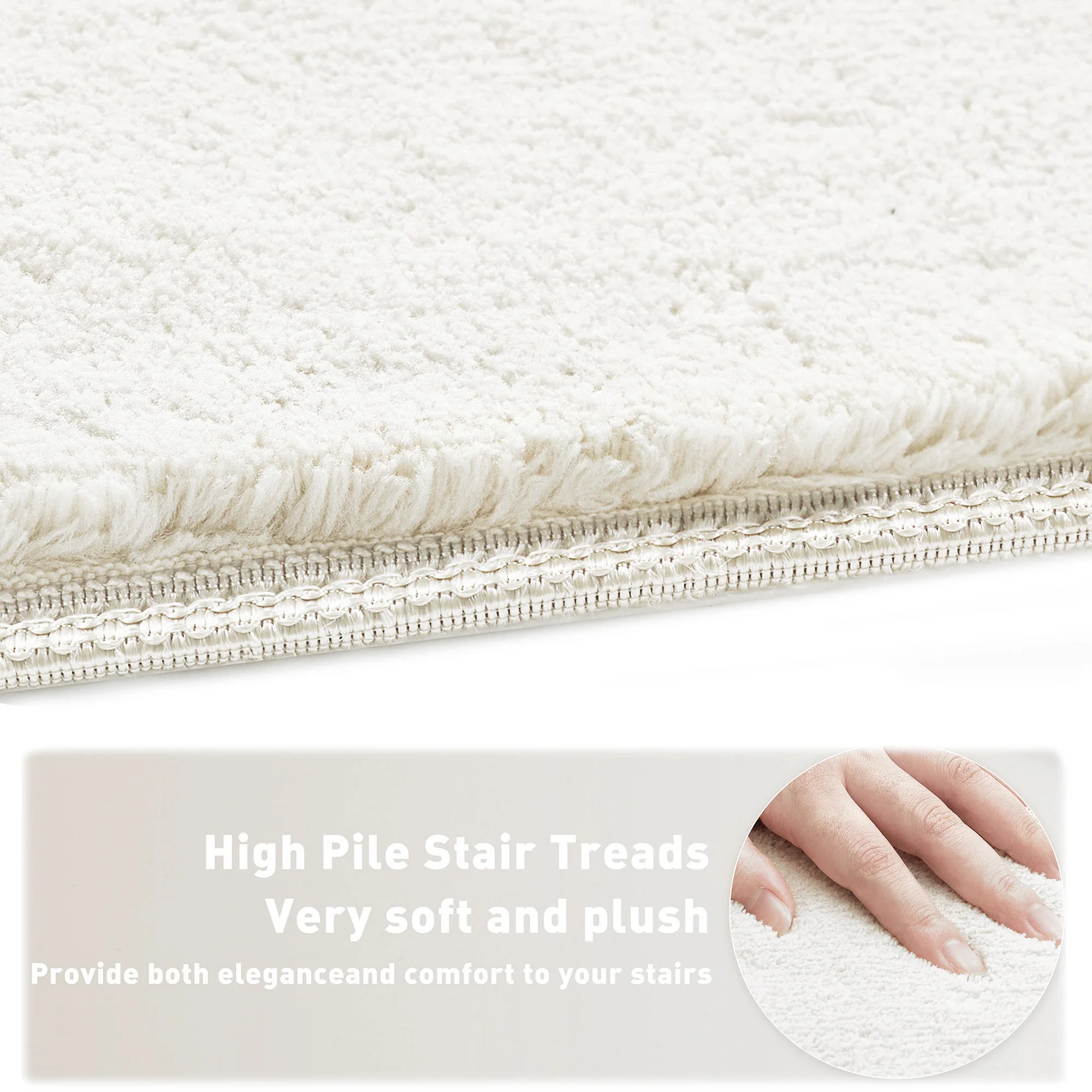 Bullnose Non-Slip Stair Treads -Ultra Plush- Washable Self-Adhesive Carpet Mats, Safety for Elderly & Pets, Peel & Stick Decor