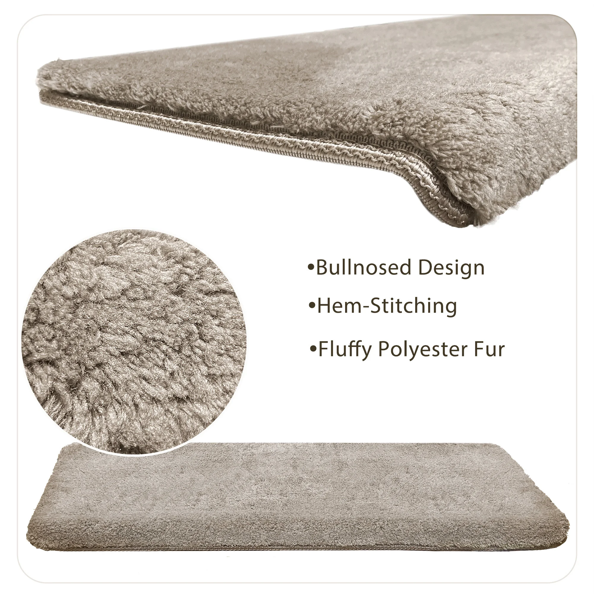 Bullnose Non-Slip Stair Treads -Ultra Plush- Washable Self-Adhesive Carpet Mats, Safety for Elderly & Pets, Peel & Stick Decor