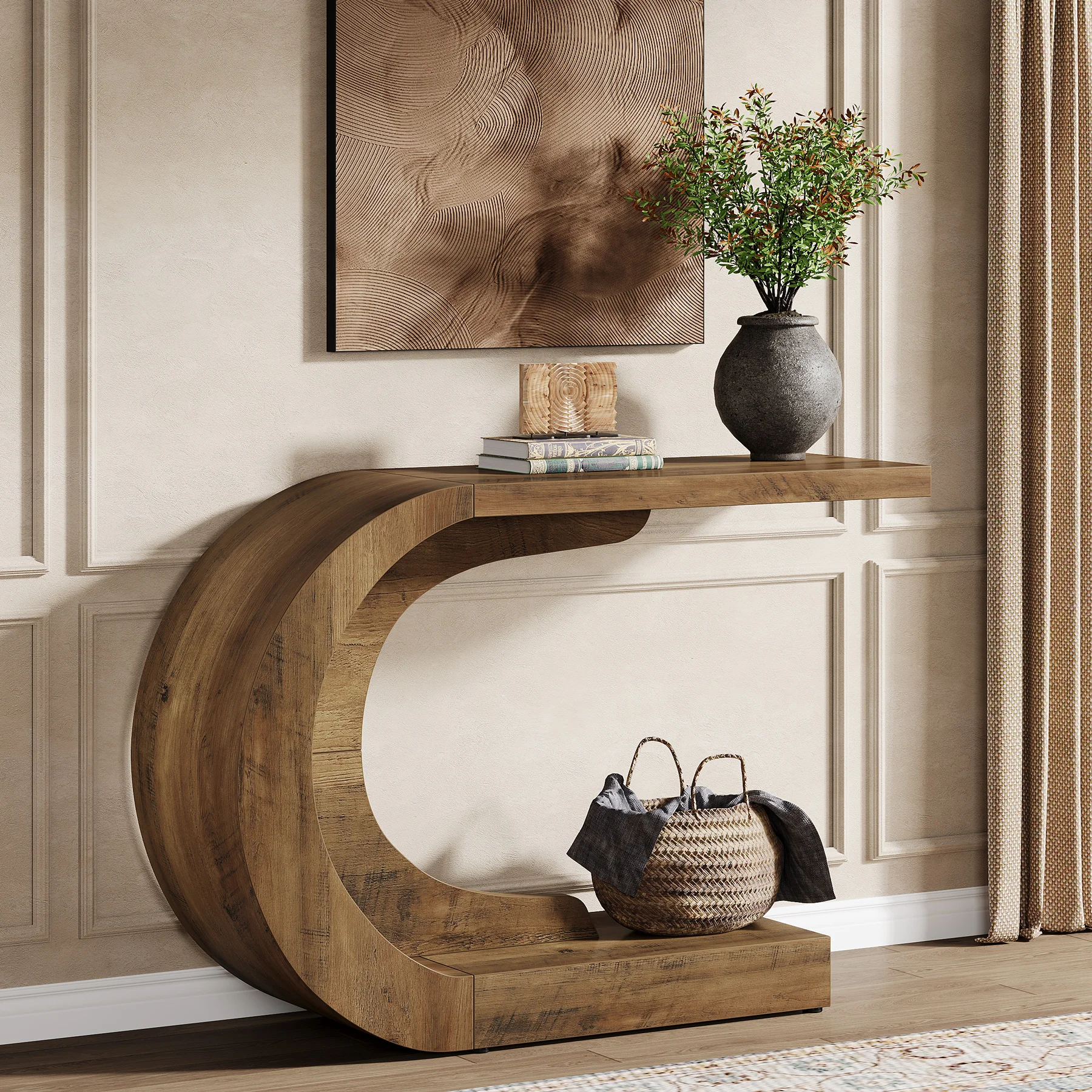 Tribesigns 43.3" Mid-Century Modern Console Table for Entryway, Wood C-Shaped Hallway Entry Accent Table for Living Room