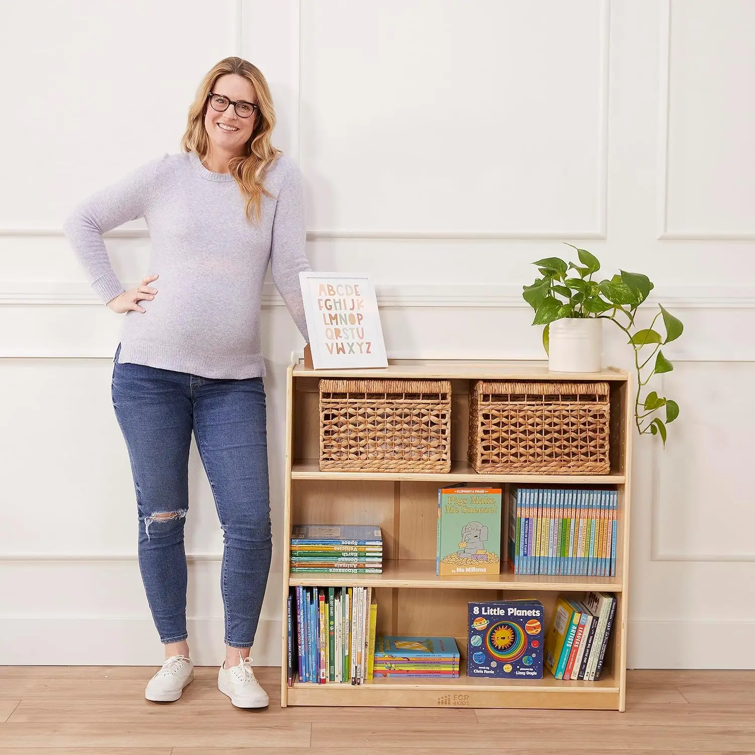 36in Adjustable Shelf Wooden Bookcase Kids Bedroom Classroom Library Storage, Customized