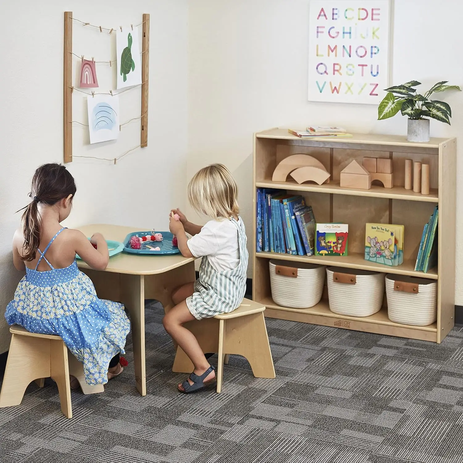 36in Adjustable Shelf Wooden Bookcase Kids Bedroom Classroom Library Storage, Customized