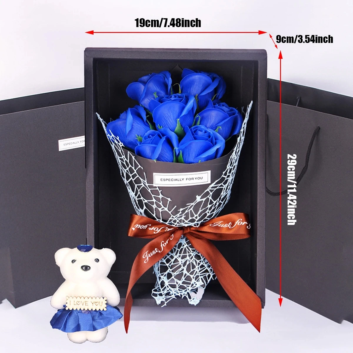 1Pc Handmade 7 Rose Soap Bouquet Little Bear Gift Box Creative Valentine's Day Mother's Day Birthday Party Rose Flower Gifts
