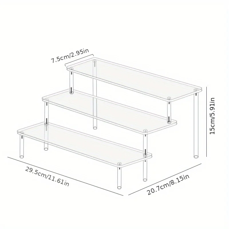 3-Tier Clear Acrylic Display Stand Jewelry Makeup Cupcake Organizer Transparent Shelf Sturdy Base Space-Saving Storage