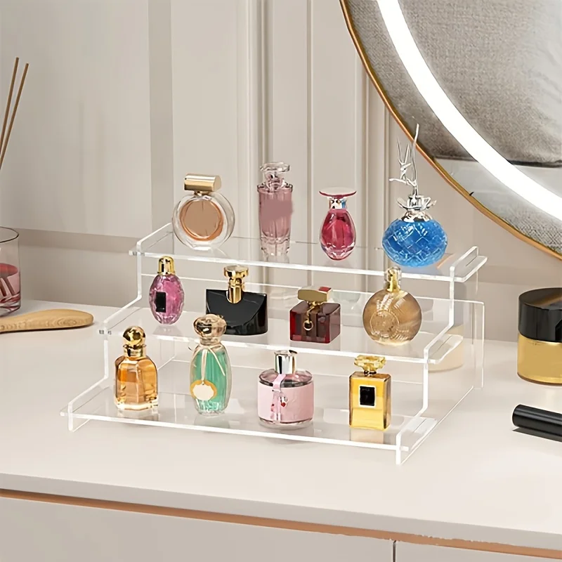 3-Tier Clear Acrylic Display Stand Jewelry Makeup Cupcake Organizer Transparent Shelf Sturdy Base Space-Saving Storage