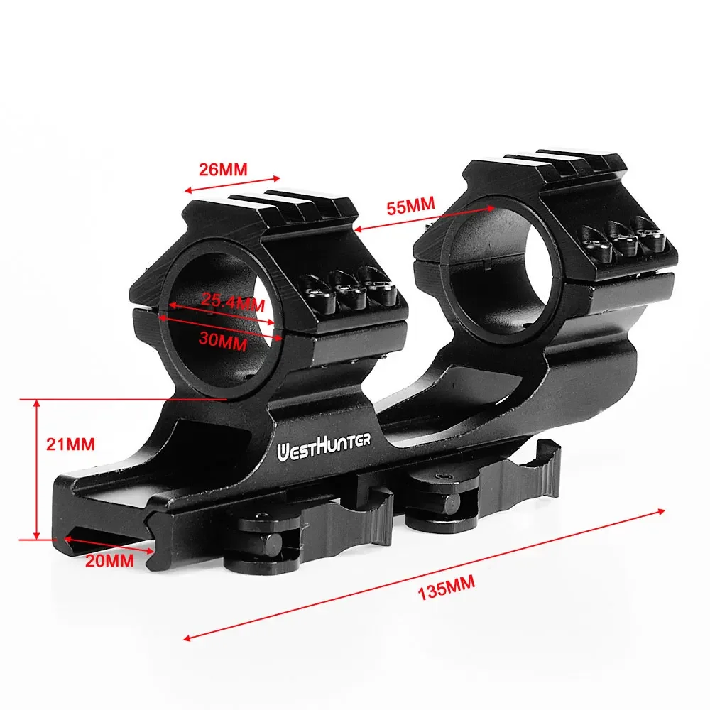 WestHunter Cantilever Picatinny Scope Mount 1"/30mm Tube Quick Release Sights Rings QD 20mm Rail Hunting Scope Accessories