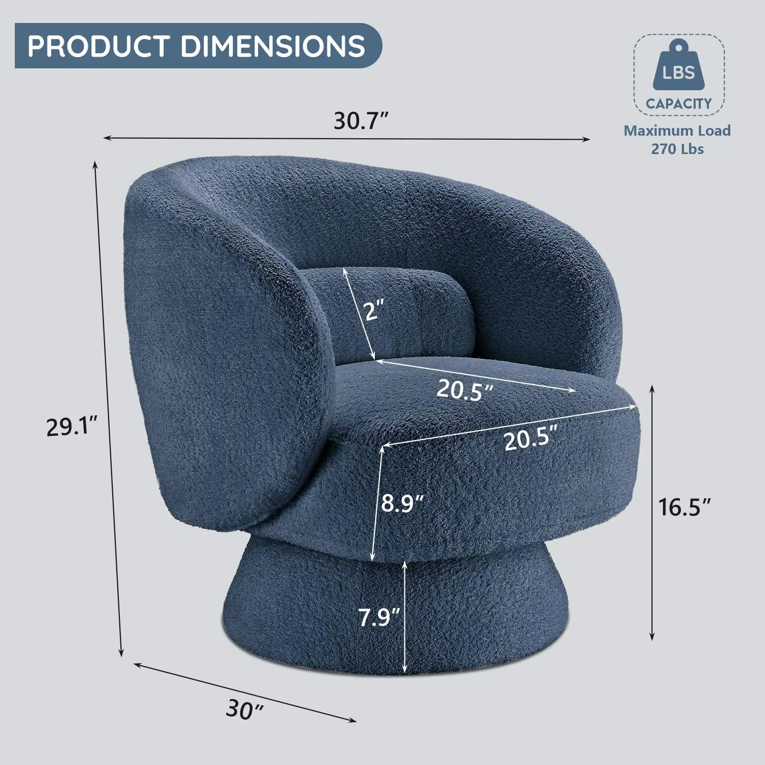 360° Swivel Barrel Chair with Arms Curved Back Lumbar Cushion Comfy Boucle Small Space Living Room Bedroom, Customized