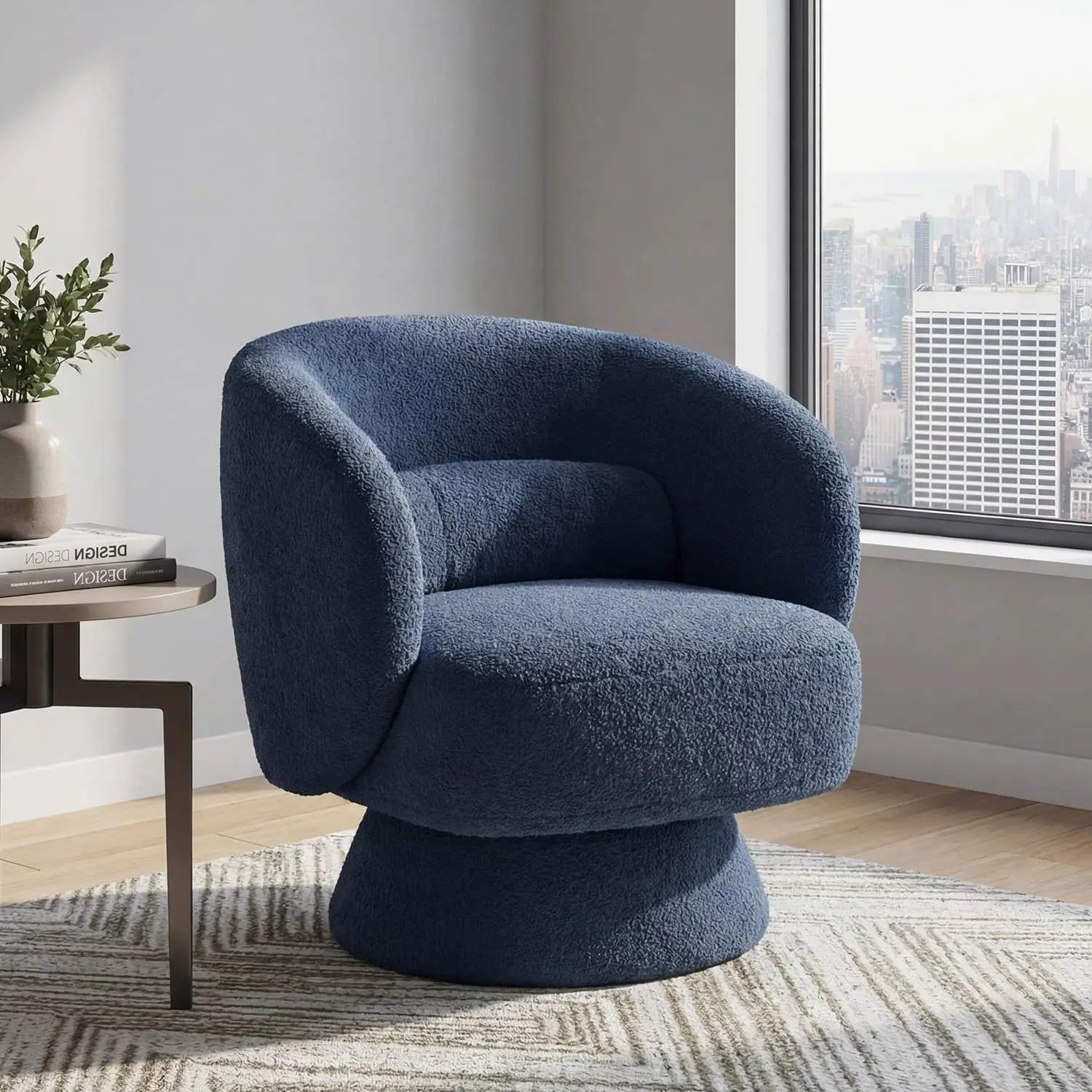 360° Swivel Barrel Chair with Arms Curved Back Lumbar Cushion Comfy Boucle Small Space Living Room Bedroom, Customized